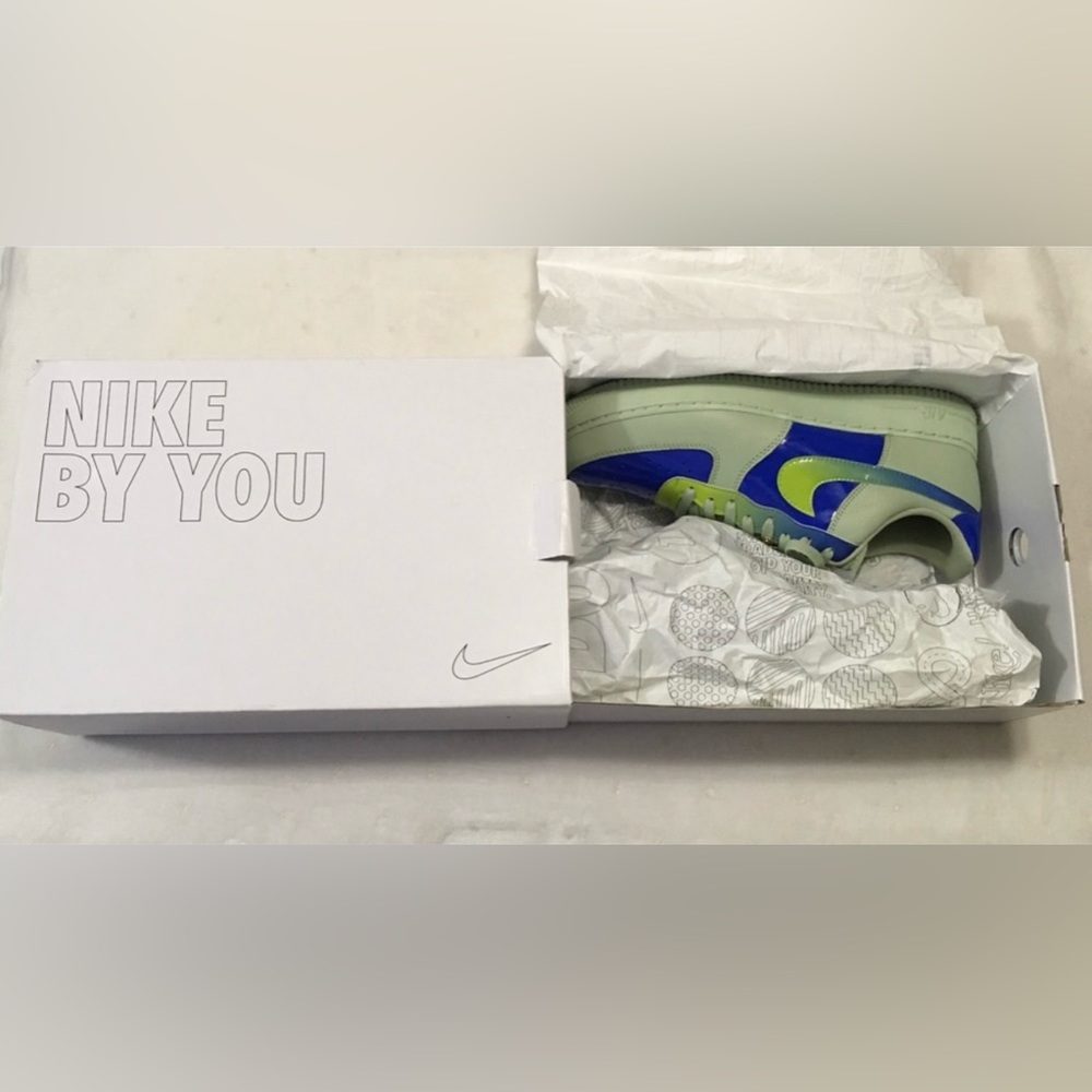 Nike By You iD Air Force 1 Low Custom Ombre Blue Green Patent Men Size 12 - Picture 13 of 13